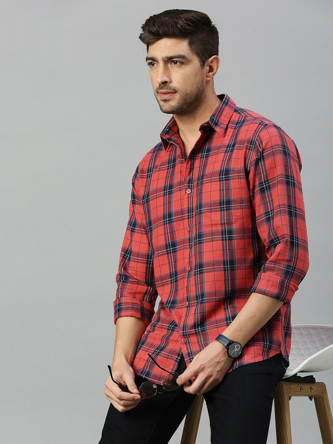 Harvard Classic Fit Tartan Checked Opaque Casual Pure Cotton Shirt