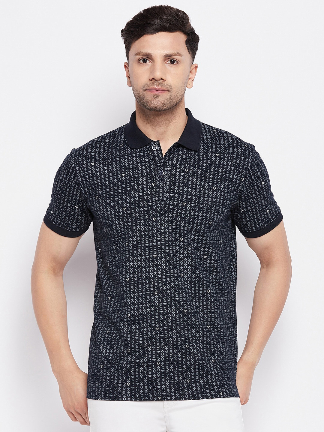 WILD WEST Geometric Printed Polo Collar Cotton T-shirt