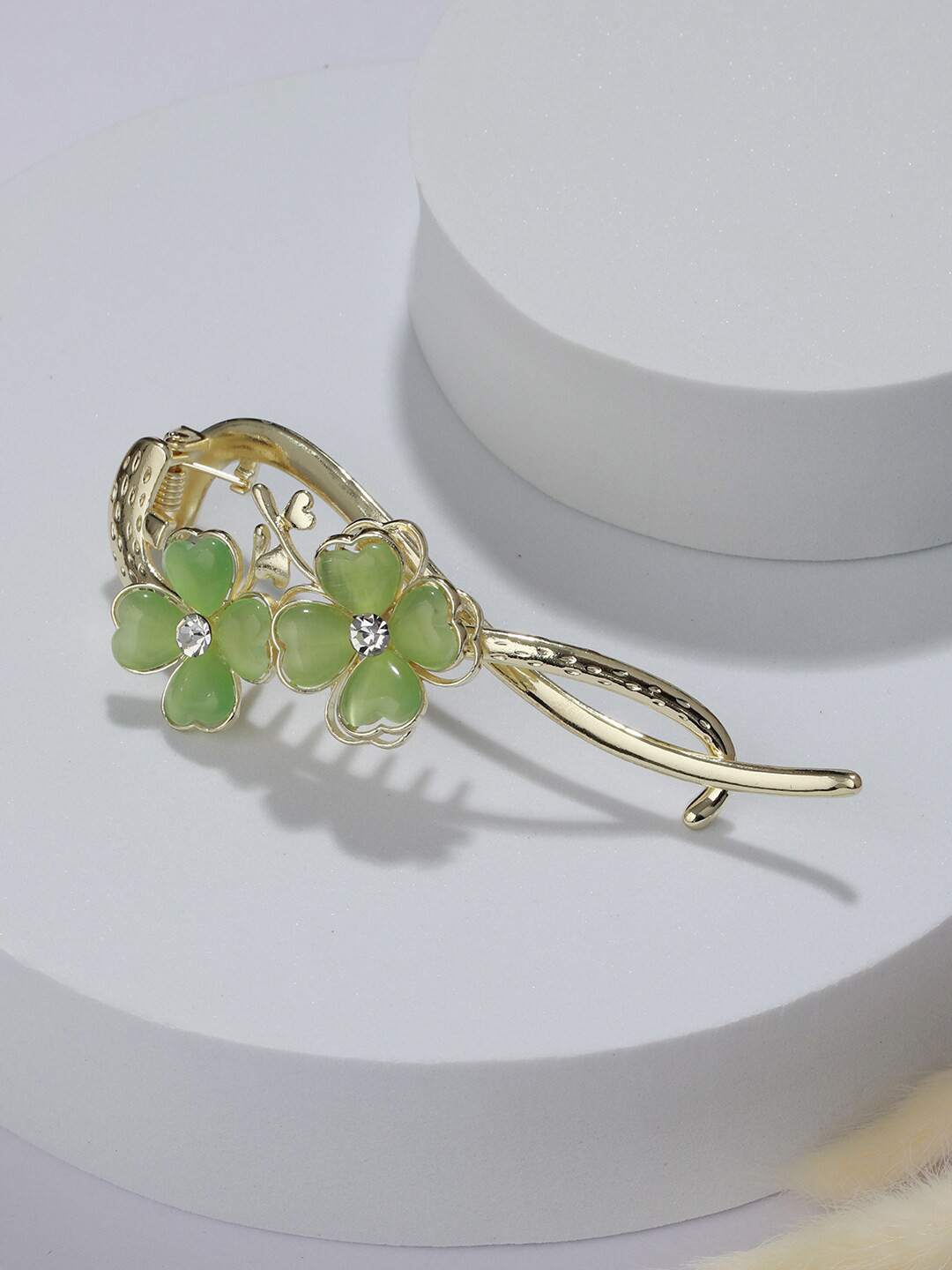Jazz and Sizzle Women Gold-Toned & Green Embellished Claw Clip