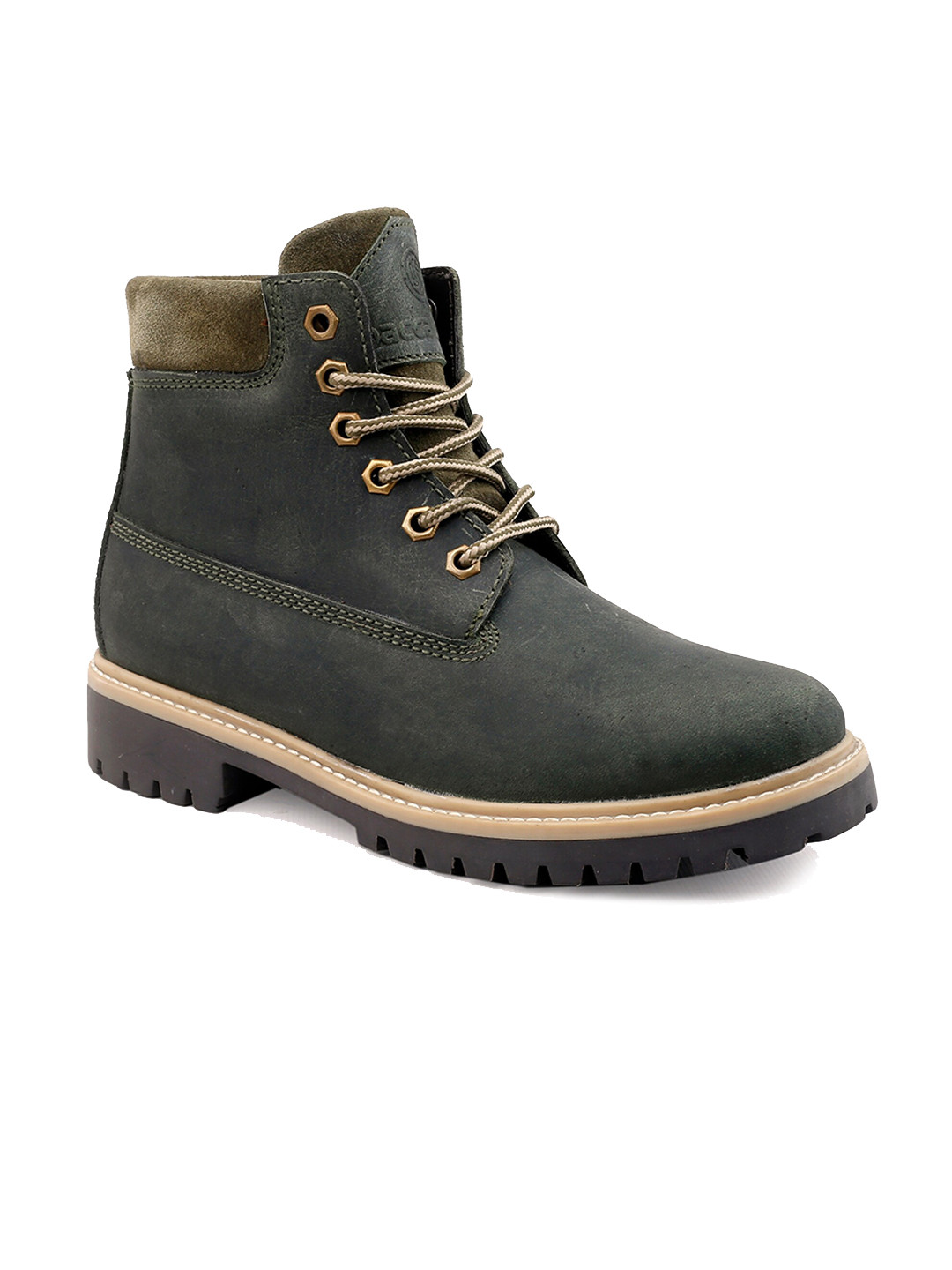 bacca bucci Men Textured Block-Heeled Leather Hiking Boots