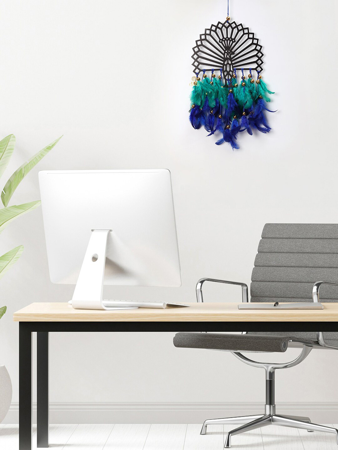 DULI Blue & Green Peacock Dreamcatcher Wall Hanging Windchime