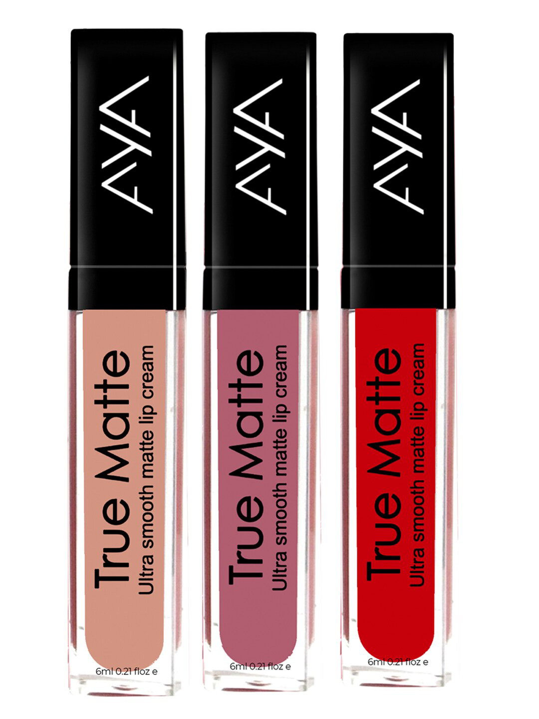 AYA True Matte Set Of 3 Ultra Smooth Matte Lip Creams 6 ml Each - Pink - Red - Brown Nude