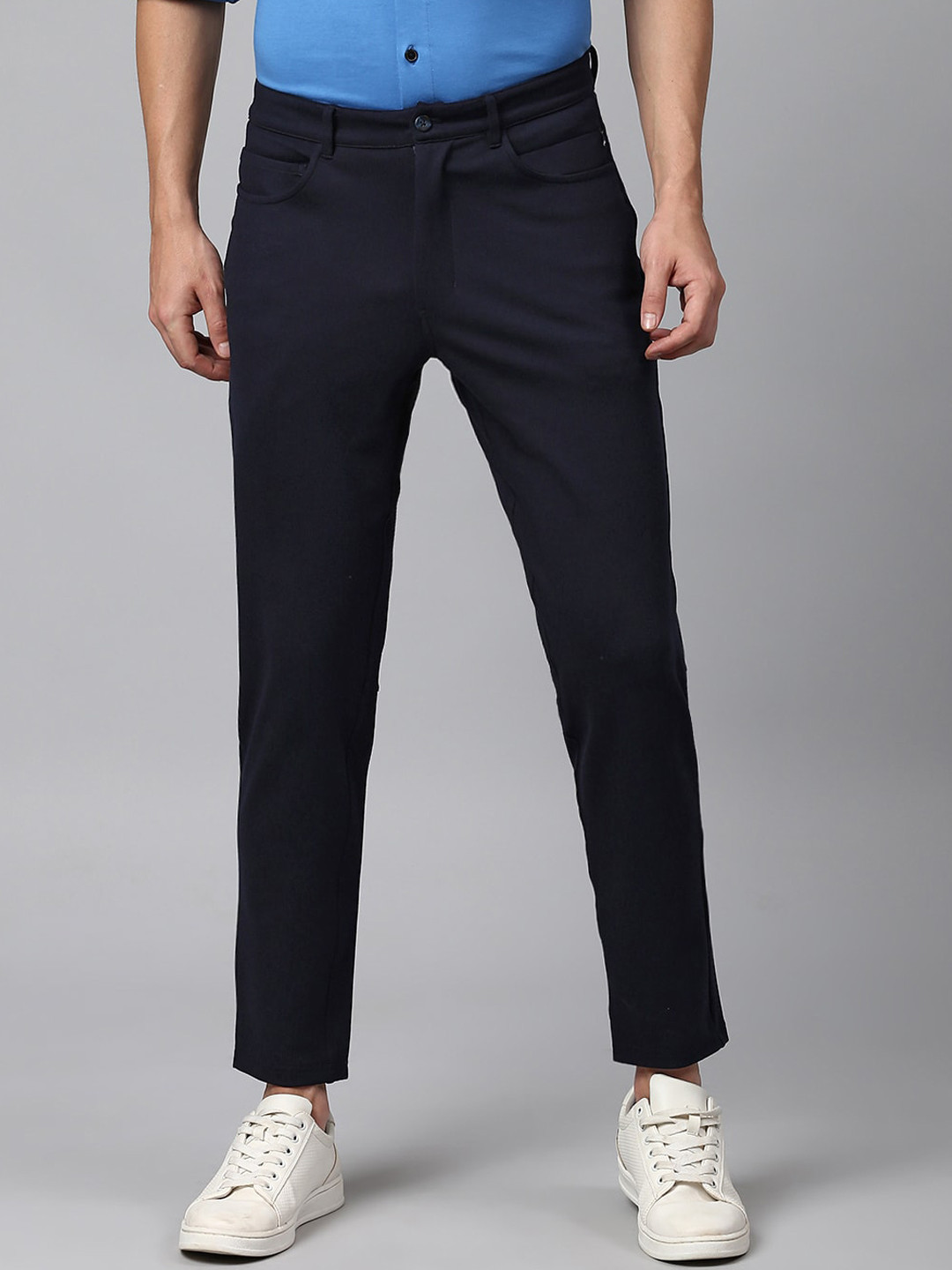 Slowave Men Mid-Rise Plain Flat-Front Formal Trousers