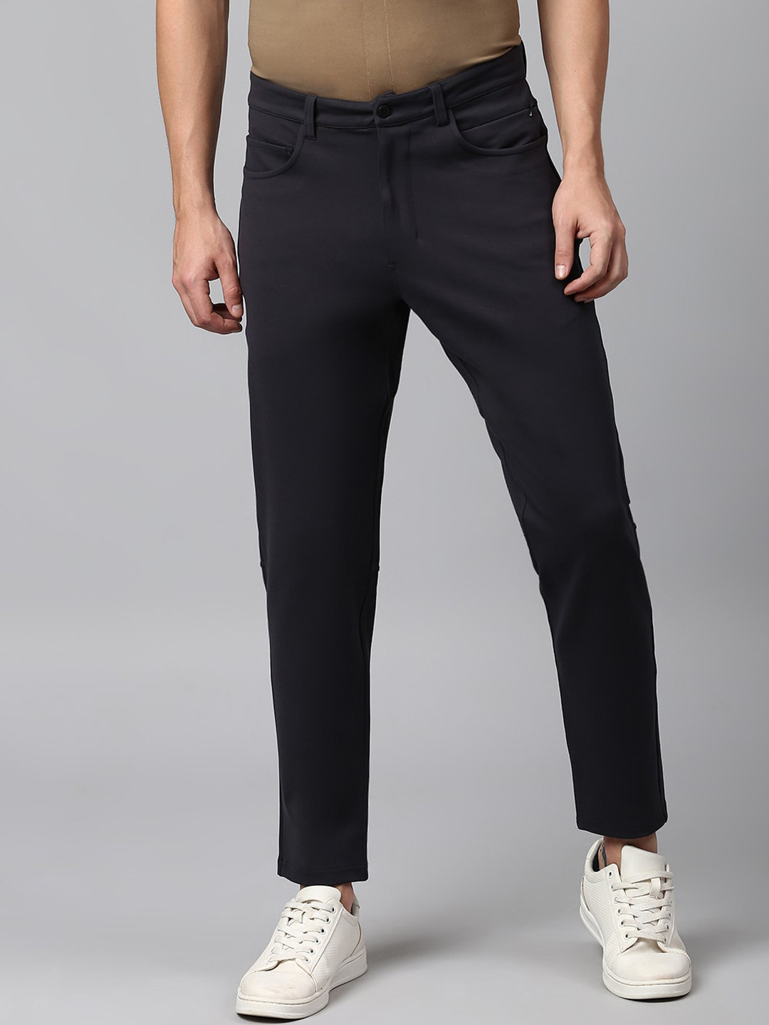 Slowave Men Mid-Rise Plain Flat-Front Formal Trousers