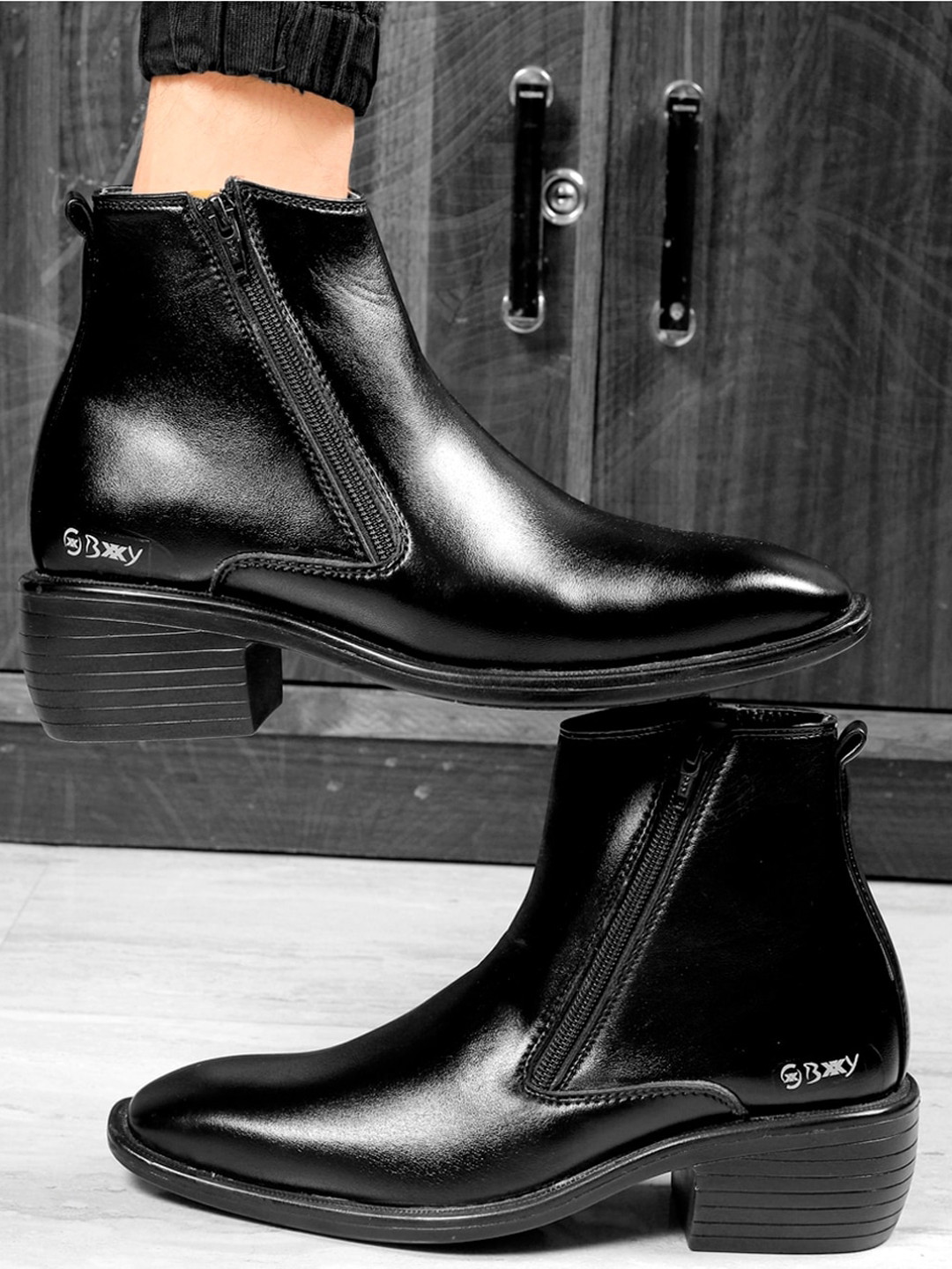Bxxy Men Block-Heeled Regular Elevator Boots