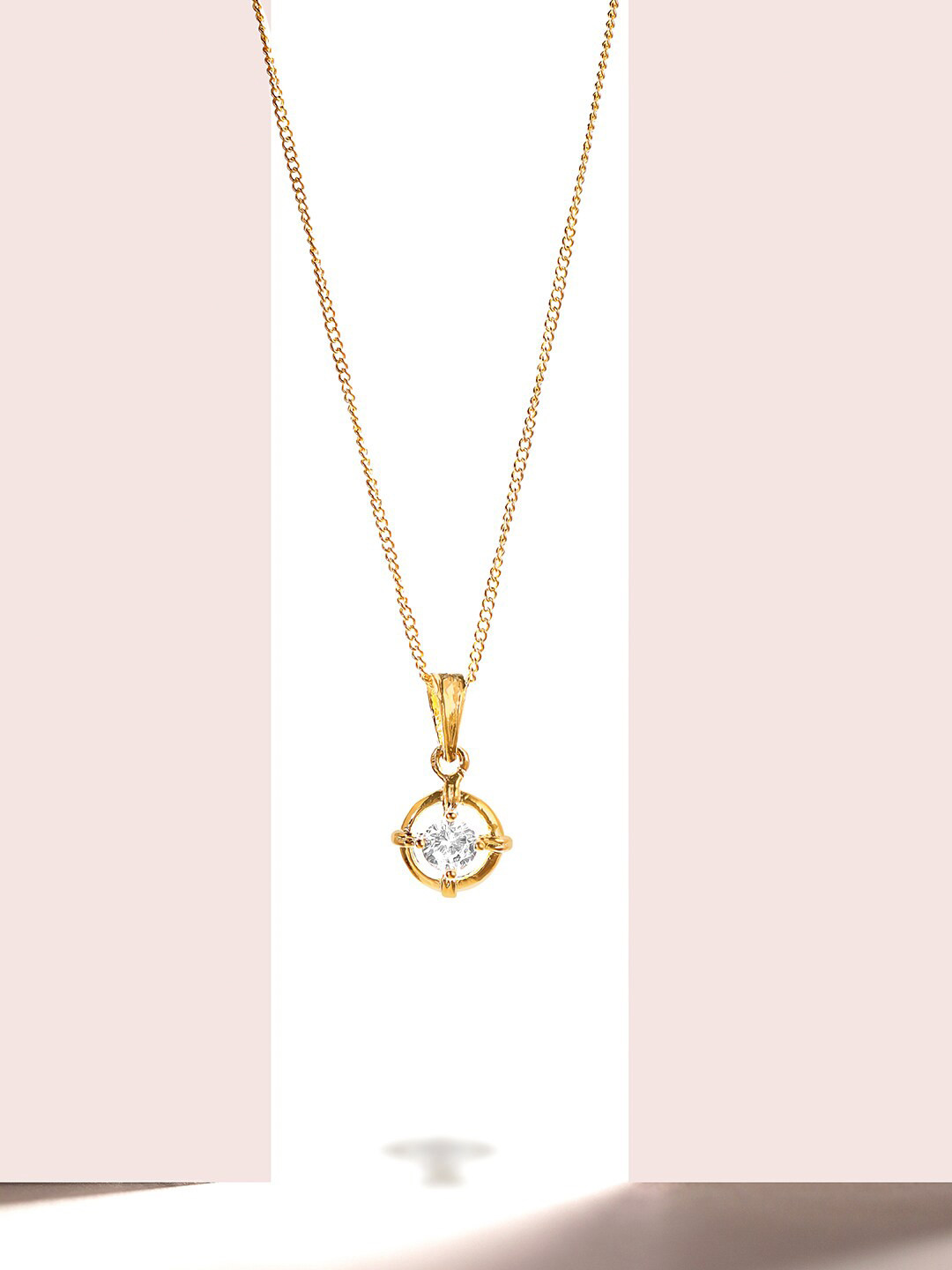Rubans 18KT Gold-Plated Solitaire Zircon Studded Pendant Necklace.