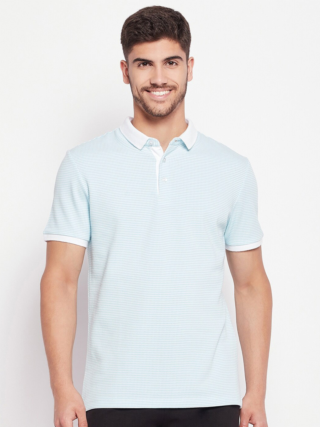 CAMLA Self Design Polo Collar Cotton T-shirt