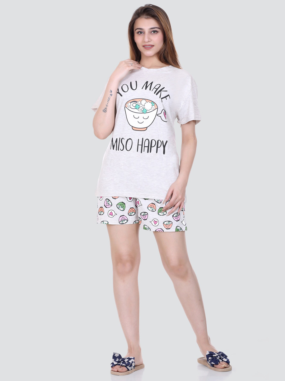 Y&I Typography Printed Night Suit