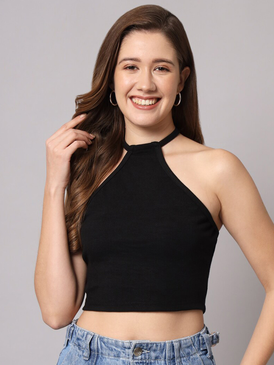 Funday Fashion Halter Neck Crop Fitted Top