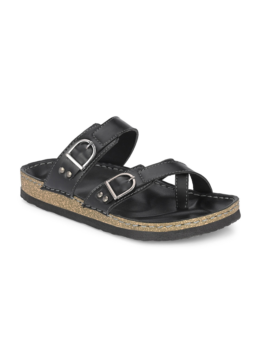Eego Italy Men Open One Toe Comfort Sandals With Buckle Detail