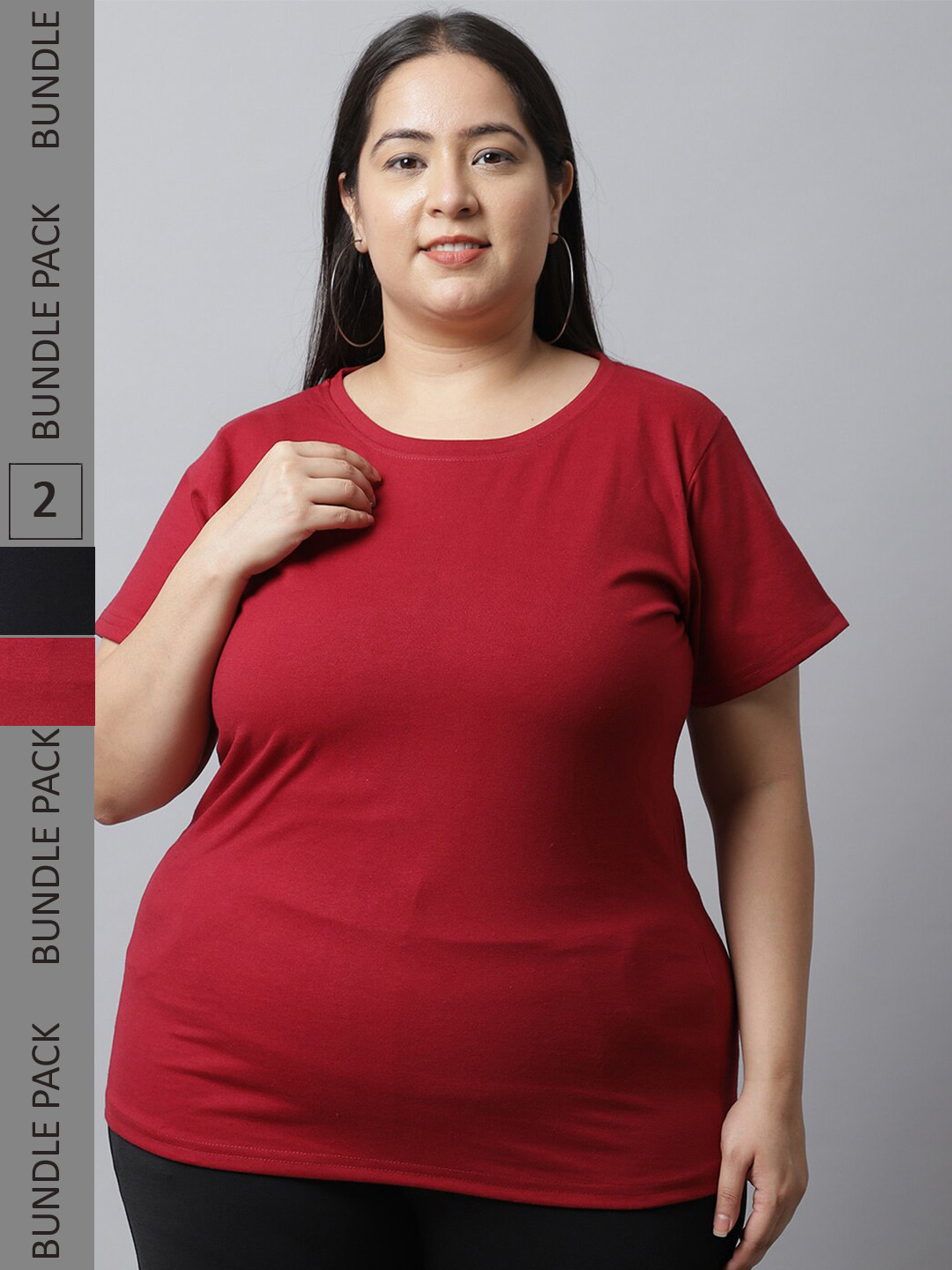 UnaOne Plus Size Pack of 2 Round Neck Cotton Regular Fit T-shirts