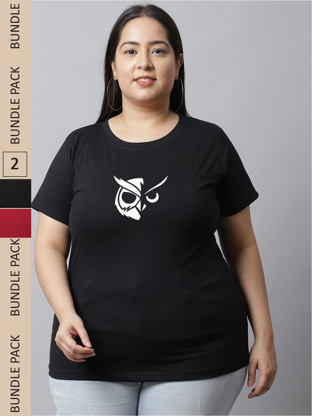 UnaOne Plus Size Pack Of 2 Graphic Printed Cotton T-shirt