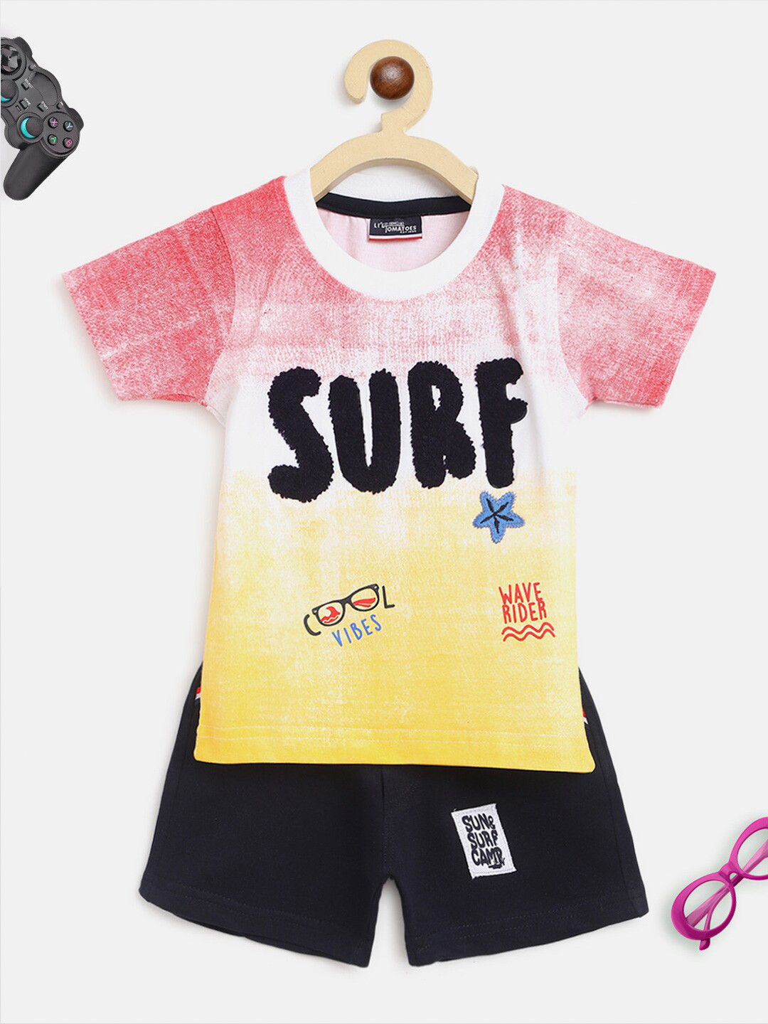 Lil Tomatoes Kids Boys Printed Round Neck T-shirt With Shorts