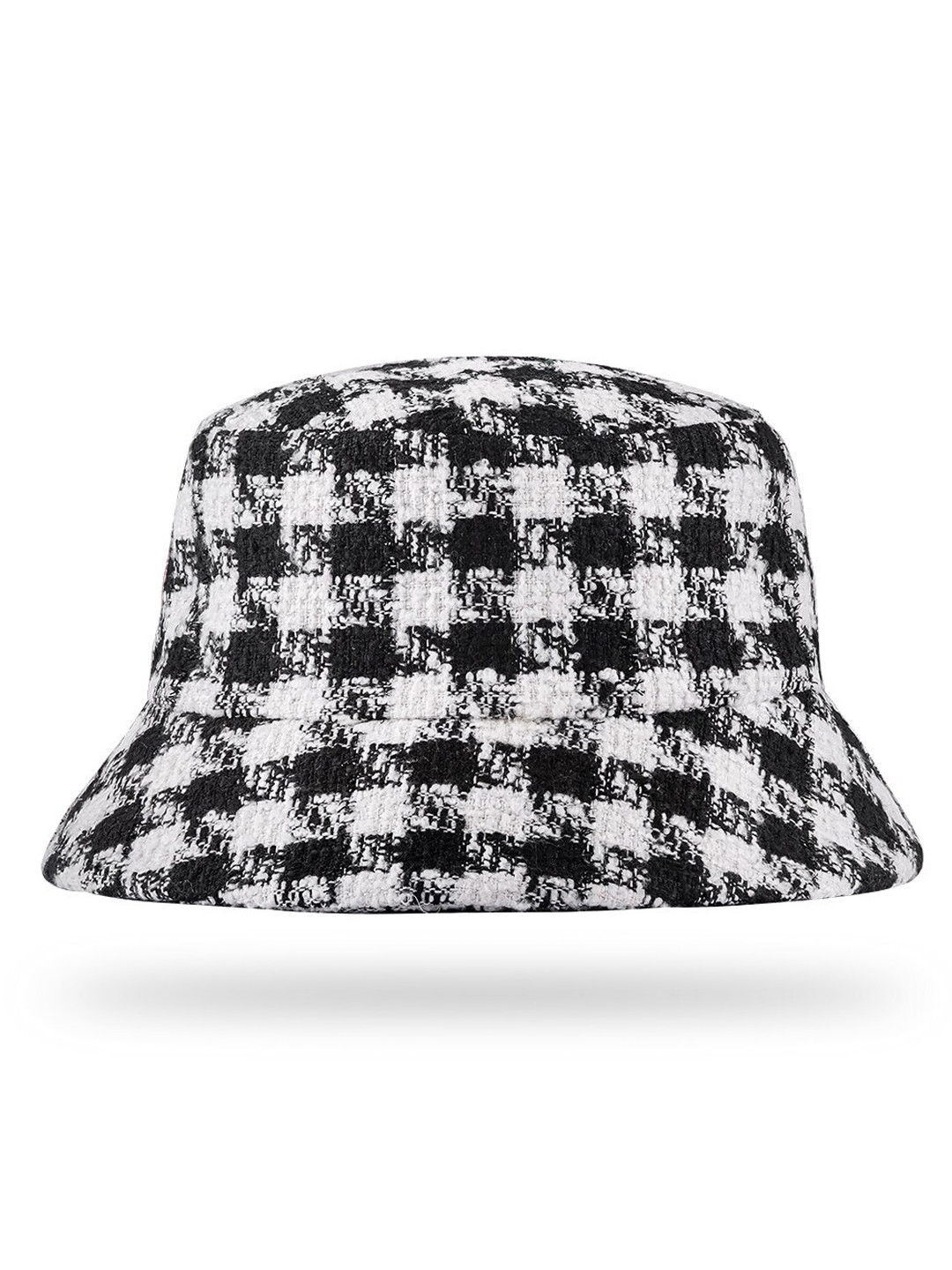Hair Drama Co. Women Emily In Paris Black & White Checkered Knitted Floppy Bucket Hat