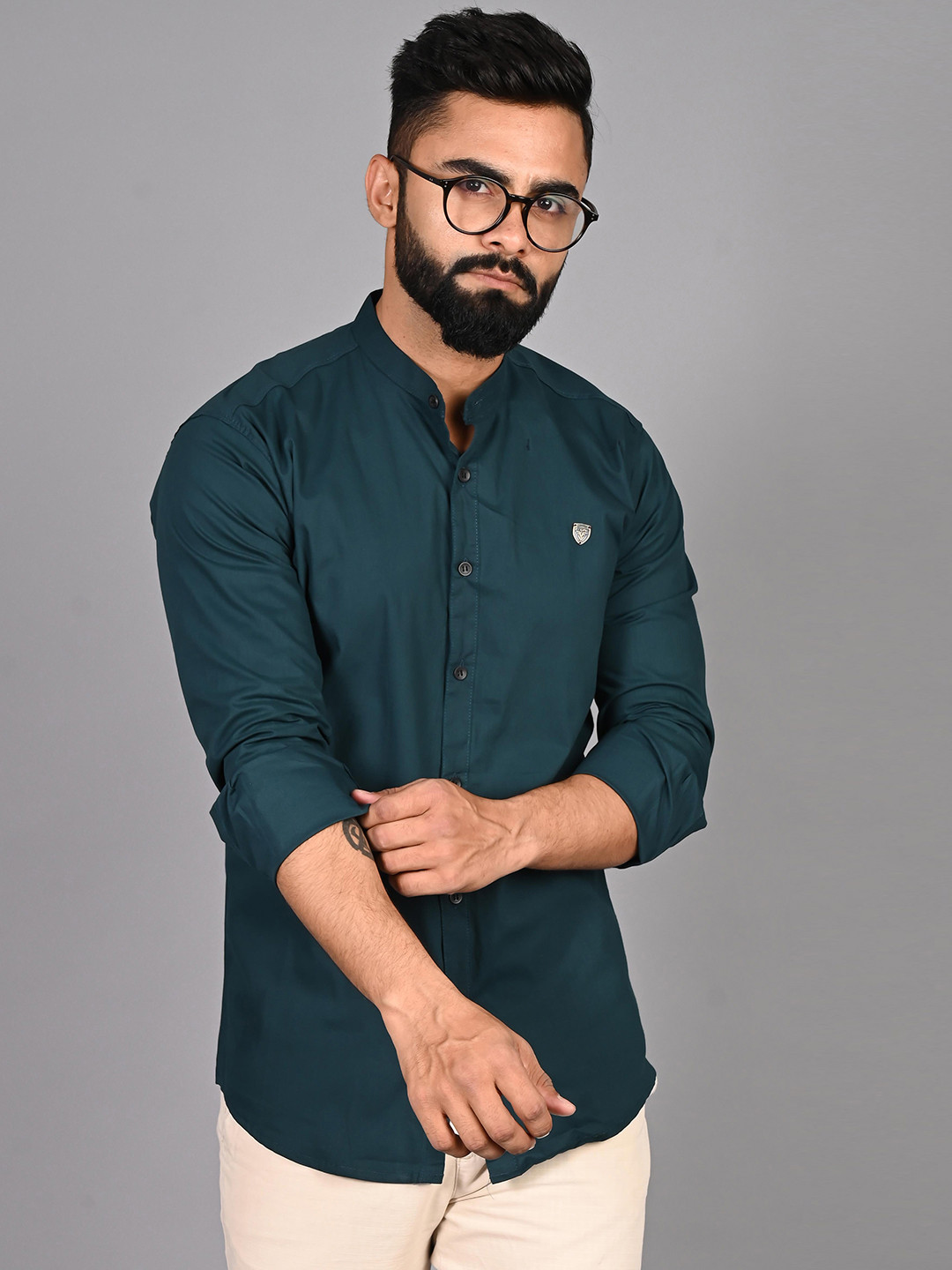 FUBAR Modern Fit Mandarin Collar Cotton Casual Shirt