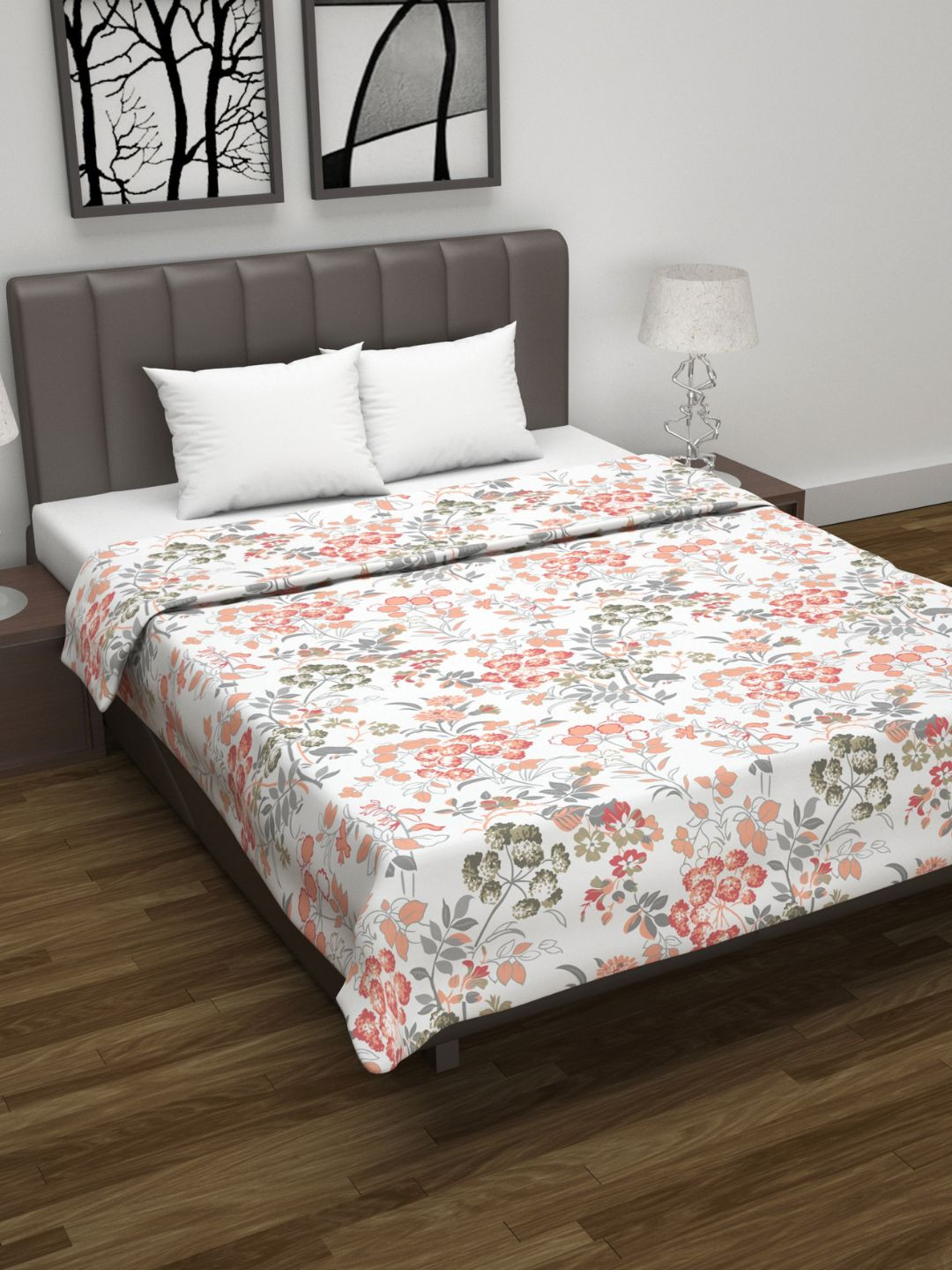 Divine Casa Emeraled White Floral AC Room 120 GSM Reversible Double Bed Dohar