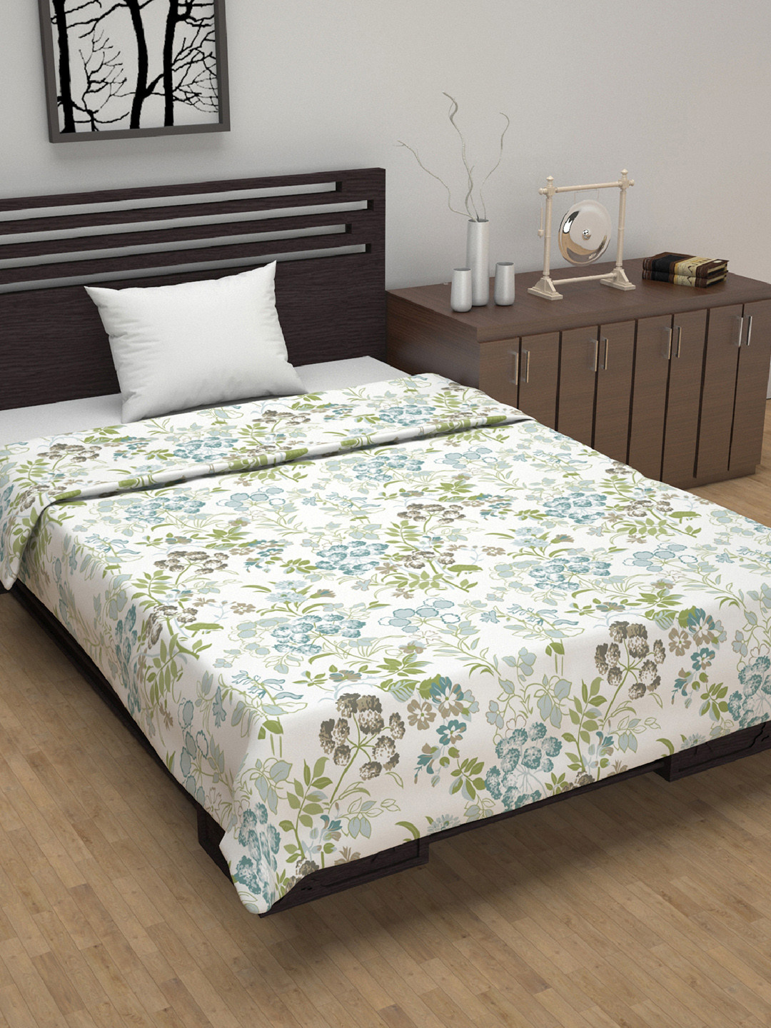 Divine Casa Emeraled Green Floral AC Room 120 GSM Reversible Single Bed Dohar