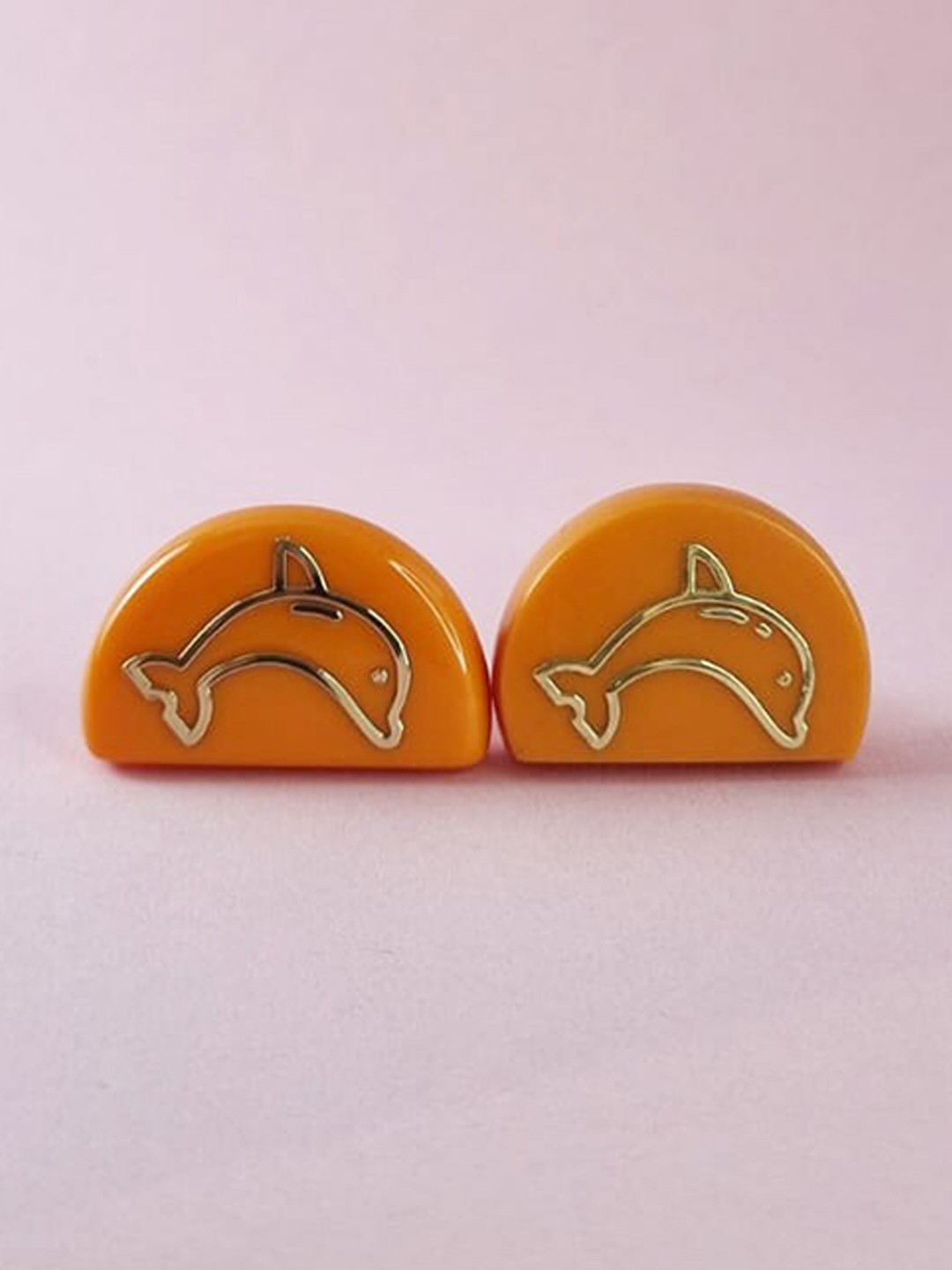 Folkstorys Makar 2-Pcs Orange-Colored & Gold-Toned Dolphin Design Metal Drawer Knobs
