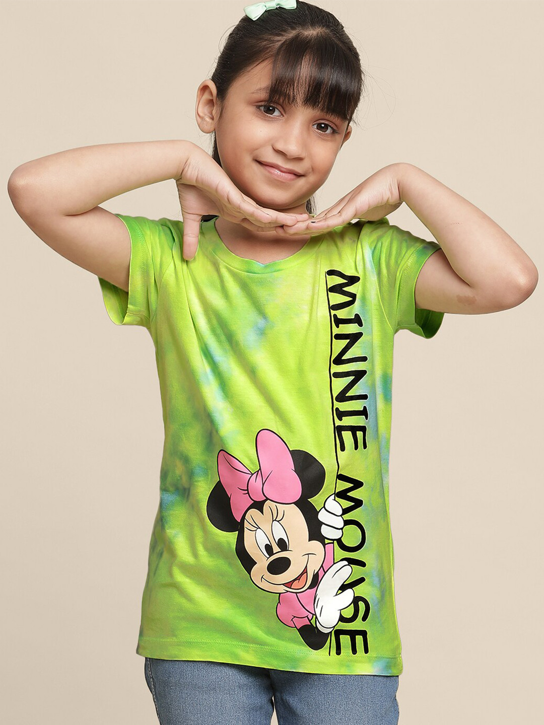 Kids Ville Girls Mickey & Friends With Tie-Dye Printed Cotton T-Shirt