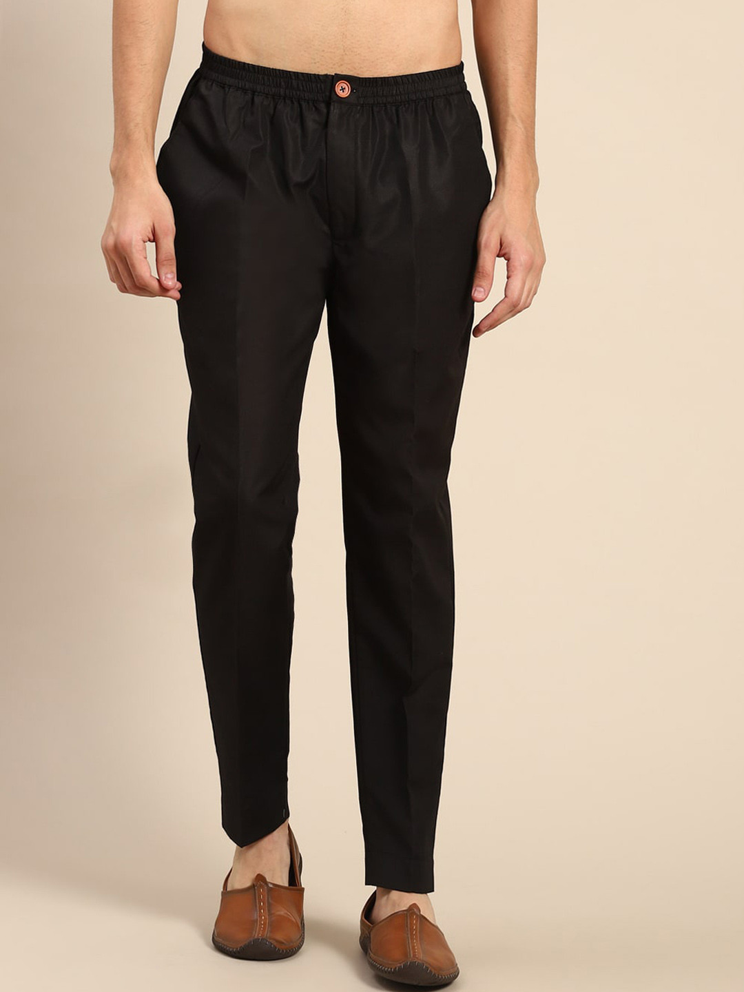 KISAH Men Relaxed Straight Leg Mid Rise Plain Trousers