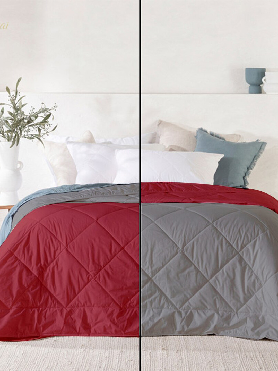 RAZZAI Burgundy & Grey Microfiber AC Room 150 GSM Double Bed Comforter