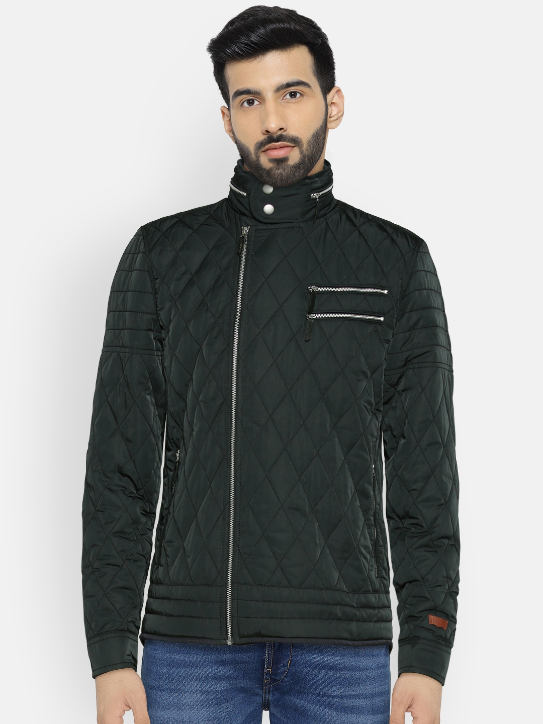 Buy Levis Men Black Solid Asymmetric Closure Quilted Jacket - Jackets for  Men 2256542 | Myntra