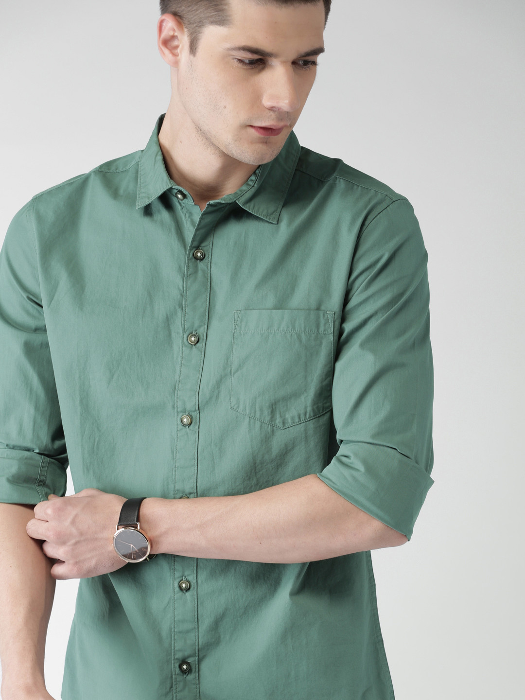 Buy HIGHLANDER Men Teal Slim Fit Solid 