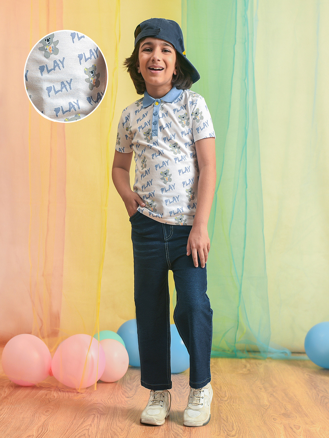 MiArcus Kids Typography Printed Polo Collar Cotton T-shirt