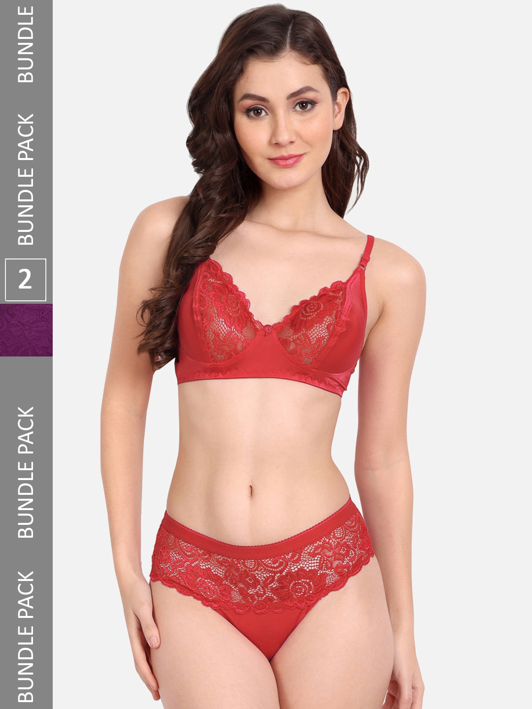 FIMS Pack Of 2 Laced Lingerie Set C_KatSet_Red_BlumerSet_Purple_B