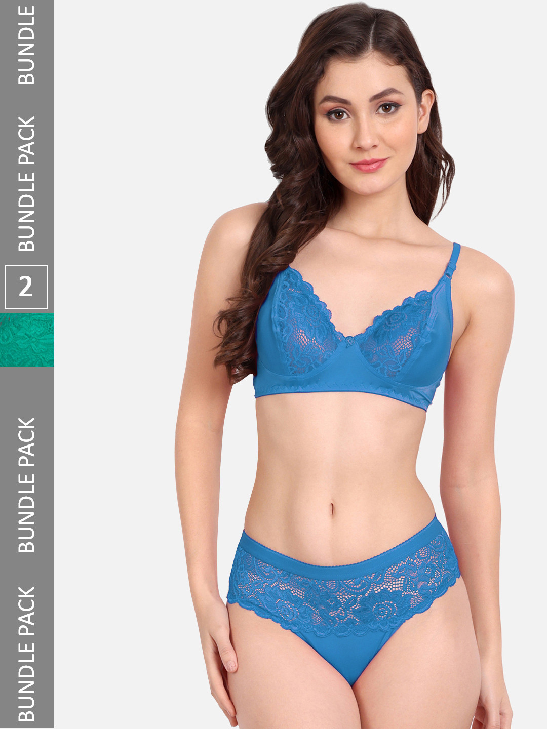 FIMS Pack Of 2 Self-Design Lingerie Set C_KatSet_Blue_BlumerSet_Green_B