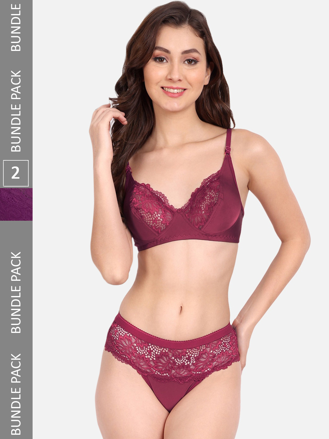 FIMS Pack Of 2 Self-Design Lingerie Set C_KatSet_Maroon_BlumerSet_Purple_B