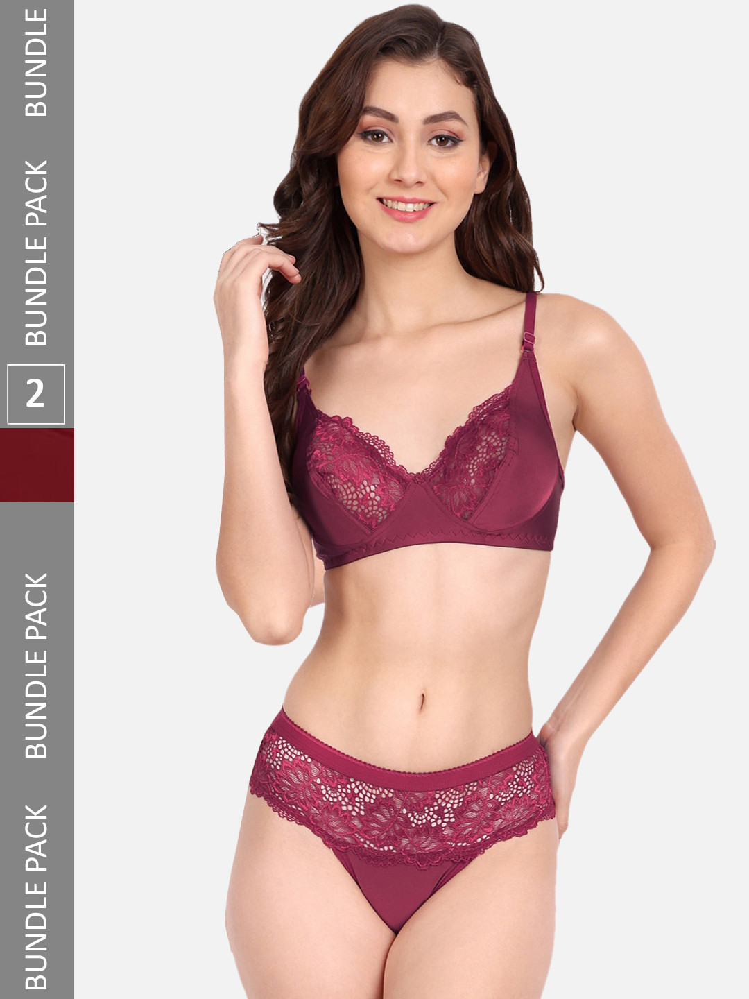 FIMS Pack Of 2 Self-Design Net Lingerie Set C_KatSet_Maroon_BlumerSet_Maroon_B