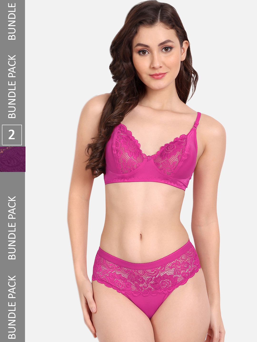 FIMS Pack Of 2 Self-Design Lingerie Set C_KatSet_Pink_BlumerSet_Purple_B