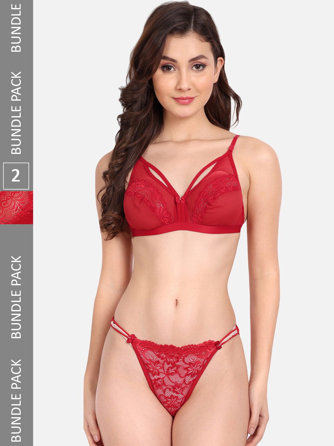 FIMS Pack Of 2 Self-Design Lingerie Set-C_KarrySet_Red_StoneSet_Red_B