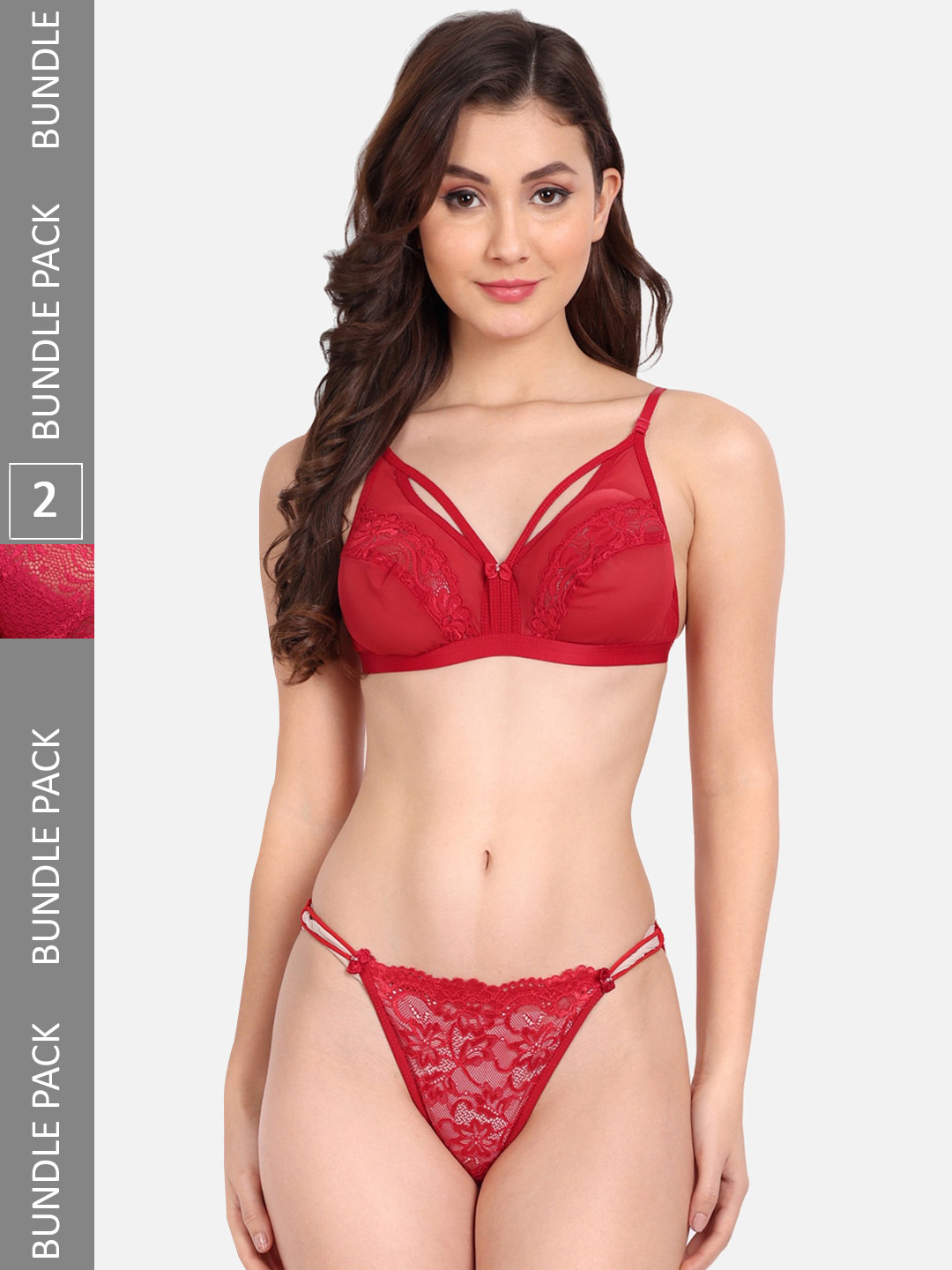 FIMS Pack Of 2 Self-Design Laced Lingerie Set C_KarrySet_Red_StoneSet_Pink_B