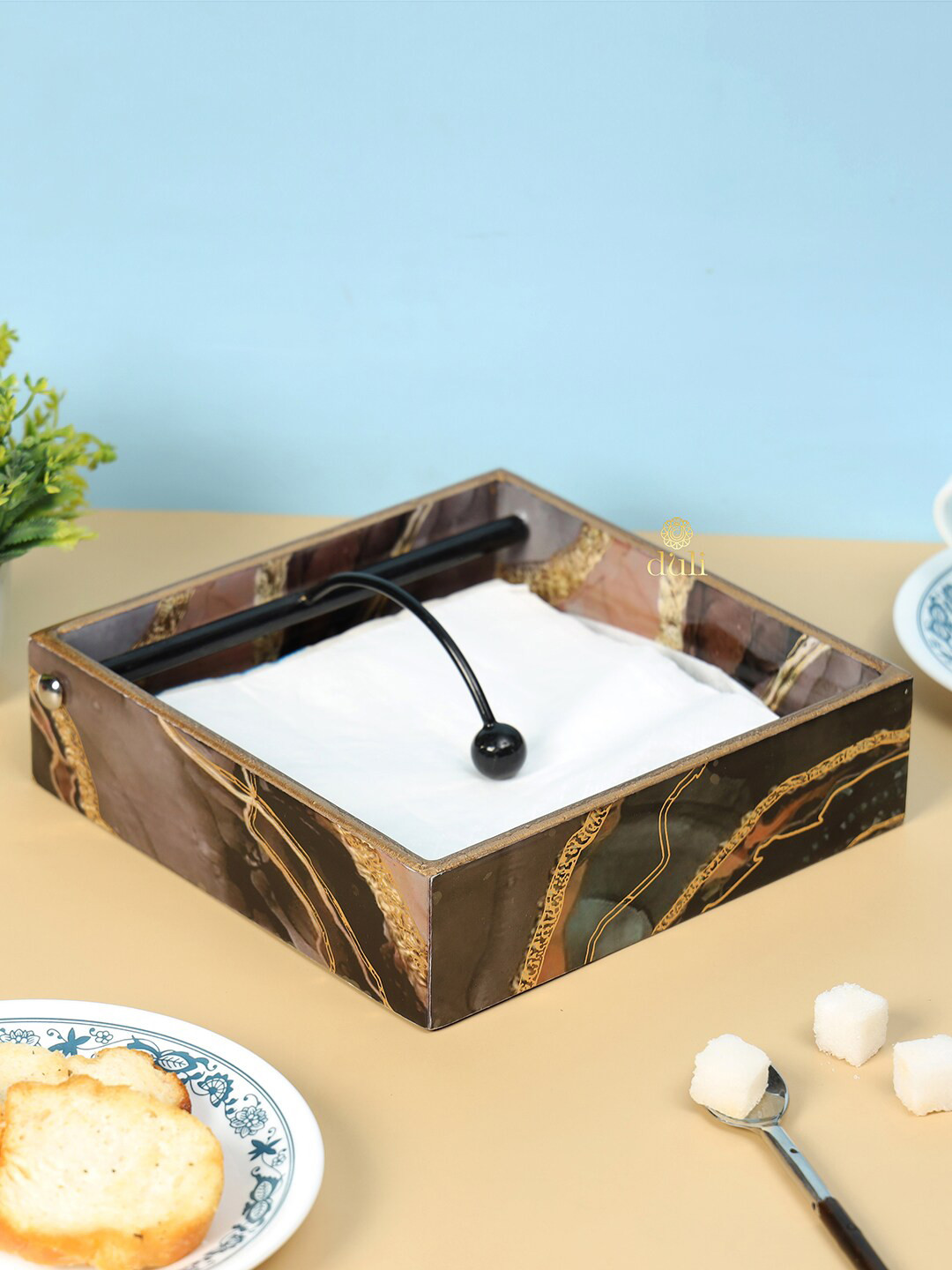 DULI Brown Printed MDF Wooden Tissues & Napkin Holder