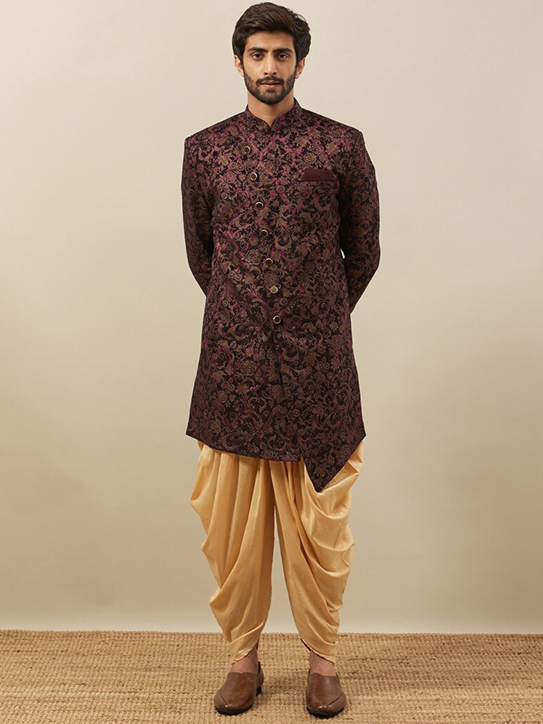 Manyavar Self Design Velvet Sherwani Set
