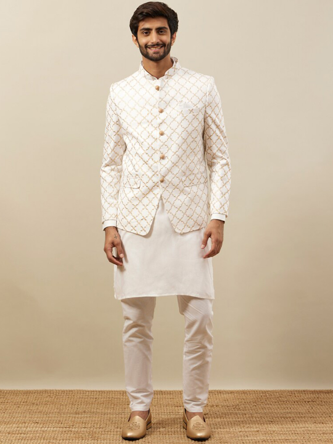 Manyavar Self Design Indo Western Sherwani Set