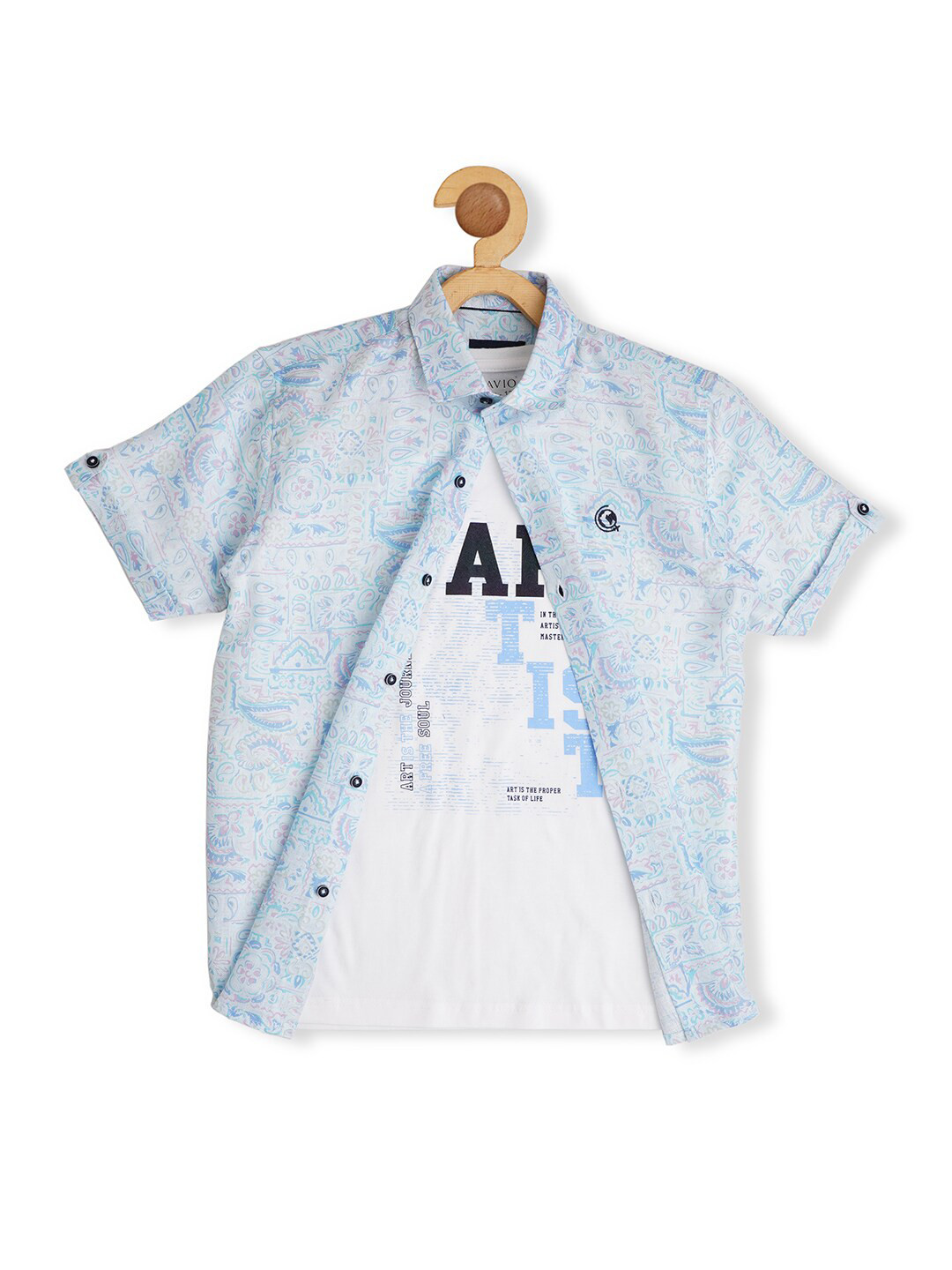 CAVIO Boys Comfort Ethnic Printed Cotton Shirt with T-Shirt