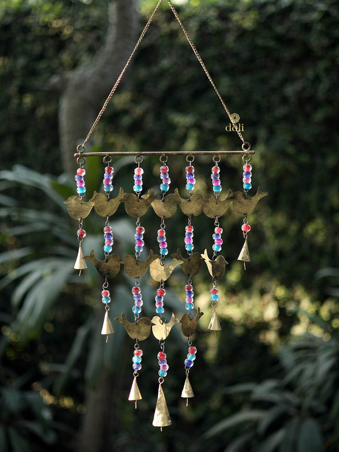 DULI Gold-Toned Birds & Beads Hanging Windchime