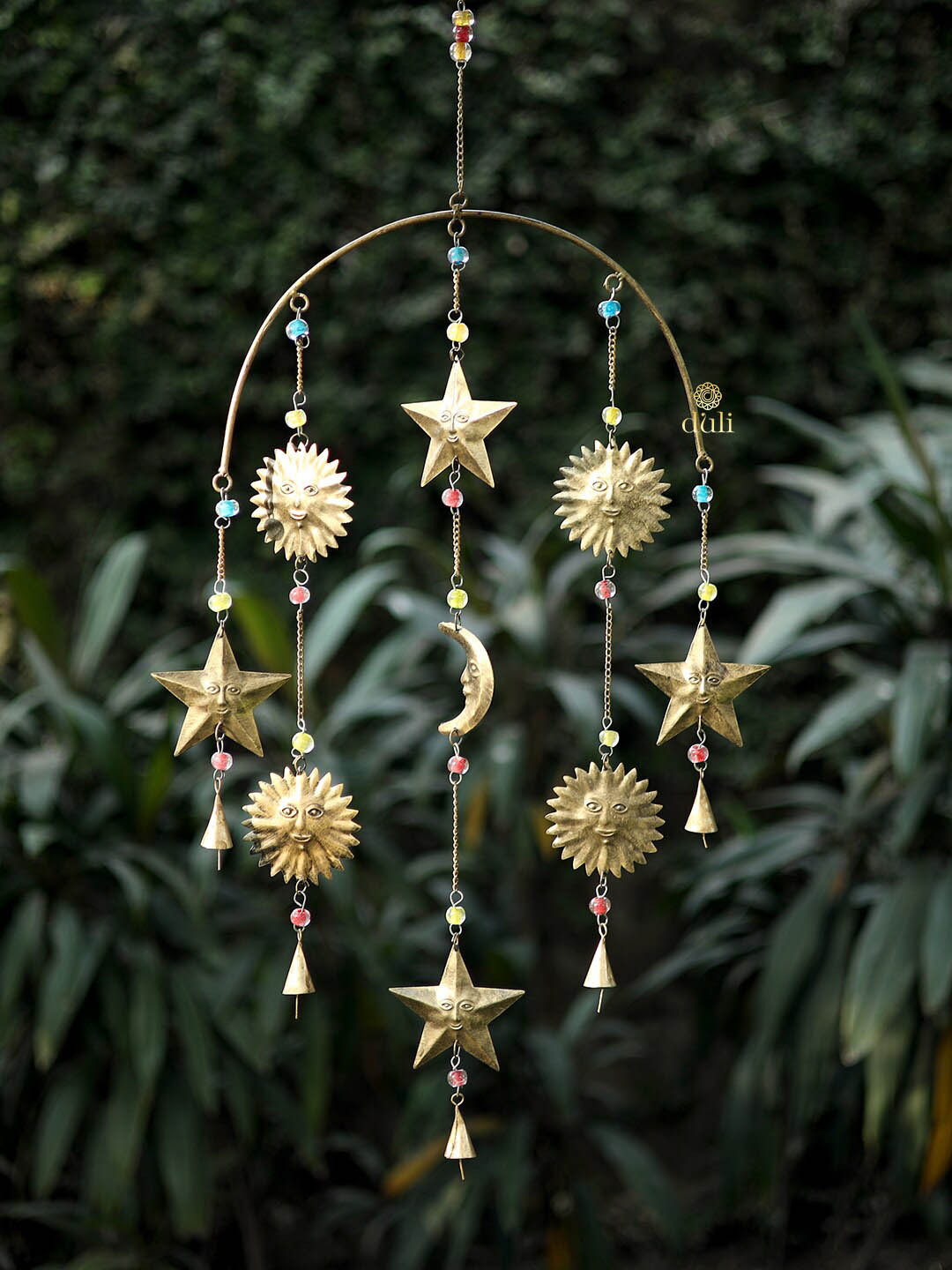 DULI Gold-Toned Sun Moon & Stars Hanging Metal Wall Windchime