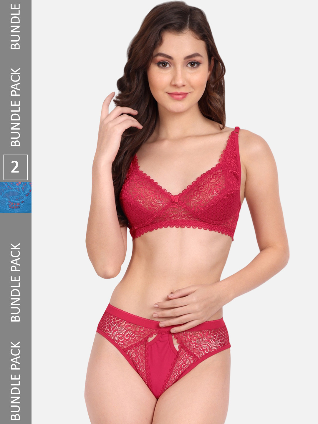 FIMS Pack Of 2 Self Design Laced Lingerie Set C_StoneSet_Pink_KatSet_Blue_B