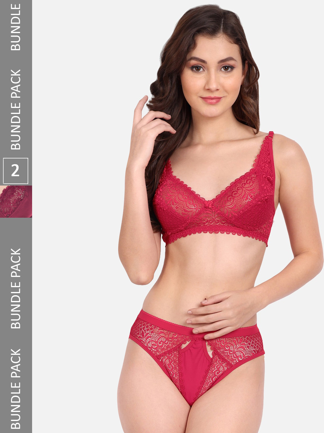 FIMS Pack Of 2 Self-Design Lingerie Set C_StoneSet_Pink_KatSet_Maroon_B