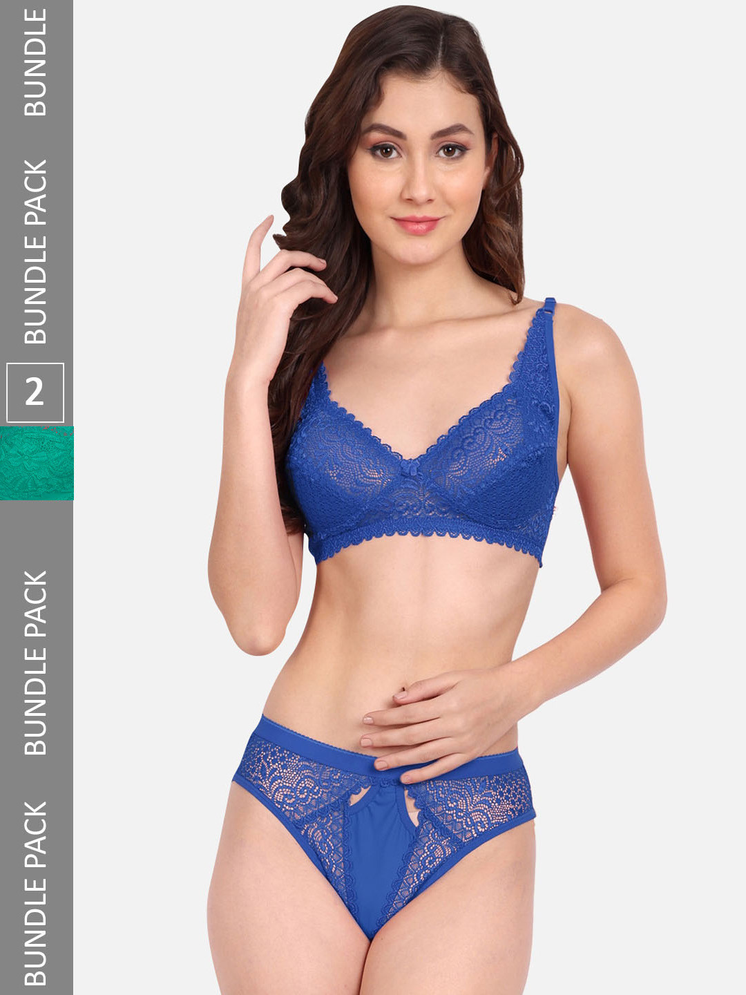 FIMS Pack Of 2 Self-Design Net Lingerie Set C_StoneSet_Blue_BlumerSet_Green_B