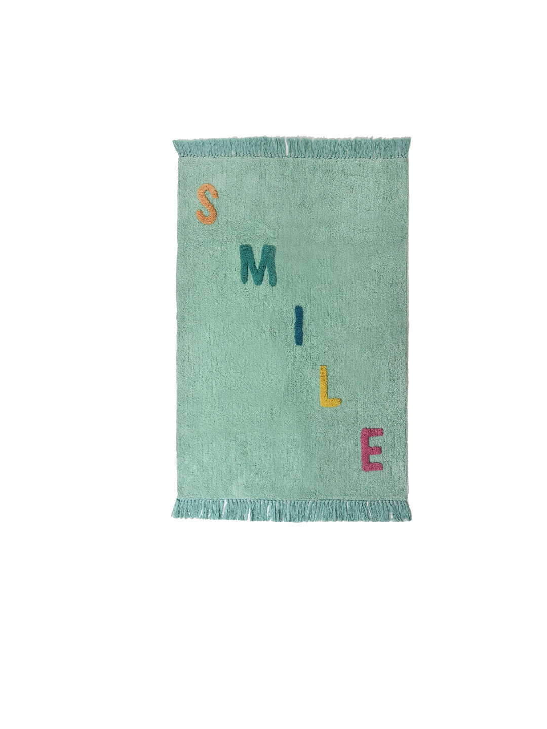 MiArcus Green & Yellow Smile Woven Design 1300 GSM Pure Cotton Tufted Rug