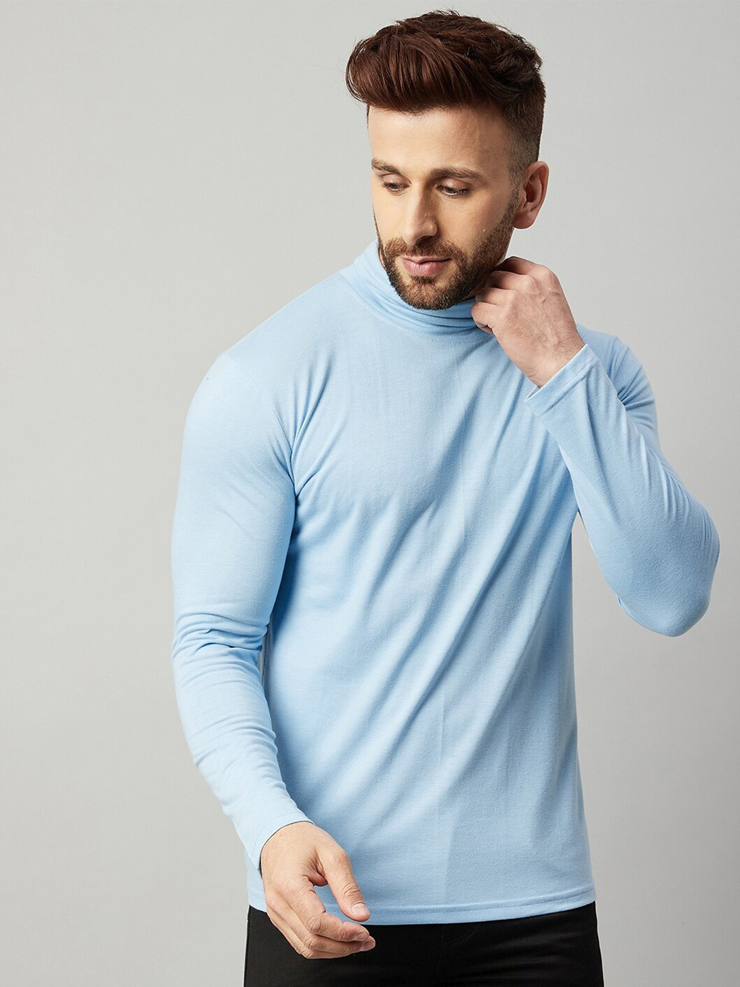 GRITSTONES High Neck Long Sleeve Cotton T-shirt