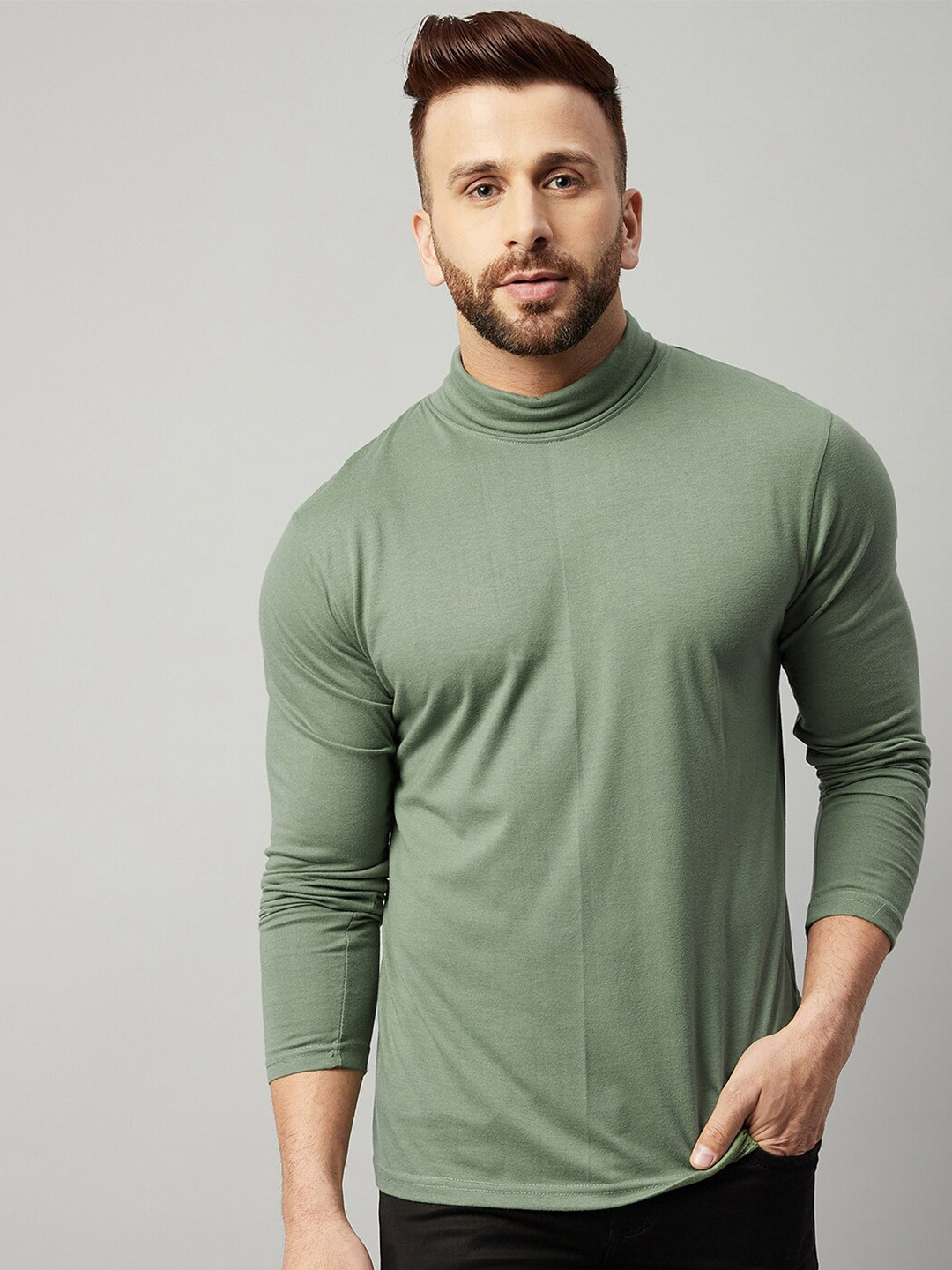 GRITSTONES High Neck Long Sleeve Cotton T-shirt
