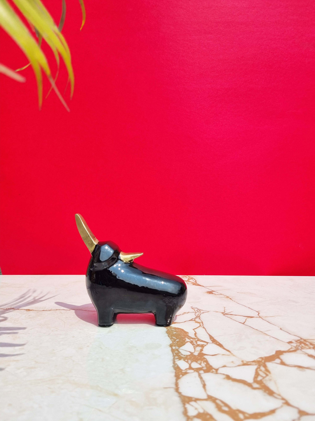 Folkstorys Taurus- Bull Black Metal Matte Living Room Small Showpiece - 4.5 Inches