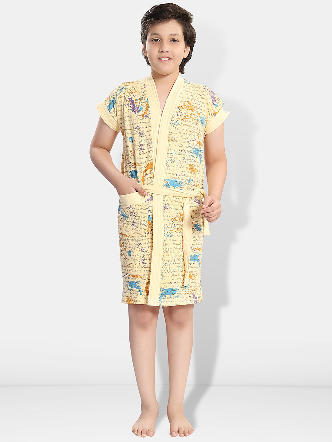 Be You Letter Print Beige Typography Cotton Drawstring Knee Length Bath Robe