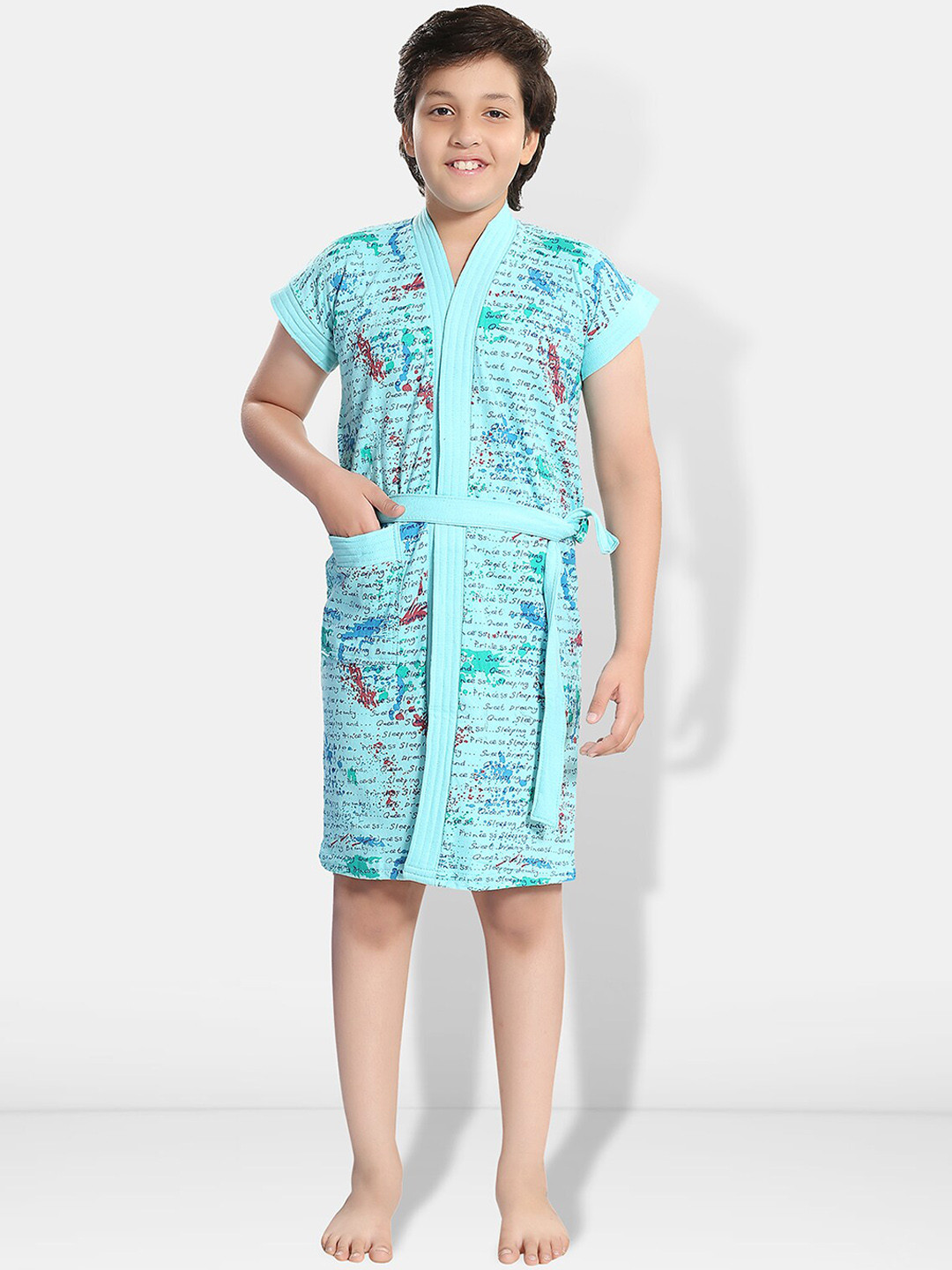 Be You Letter Print Blue Typography Cotton Drawstring Knee Length Bath Robe